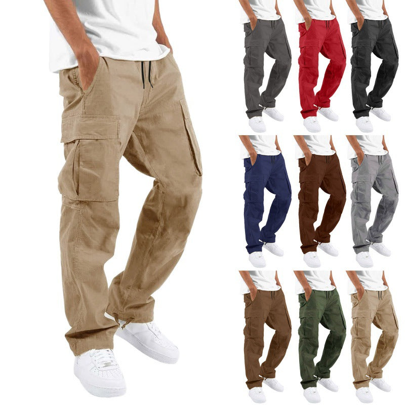 COTTON DRAWSTRING MULTI POCKET CASUAL PANTS