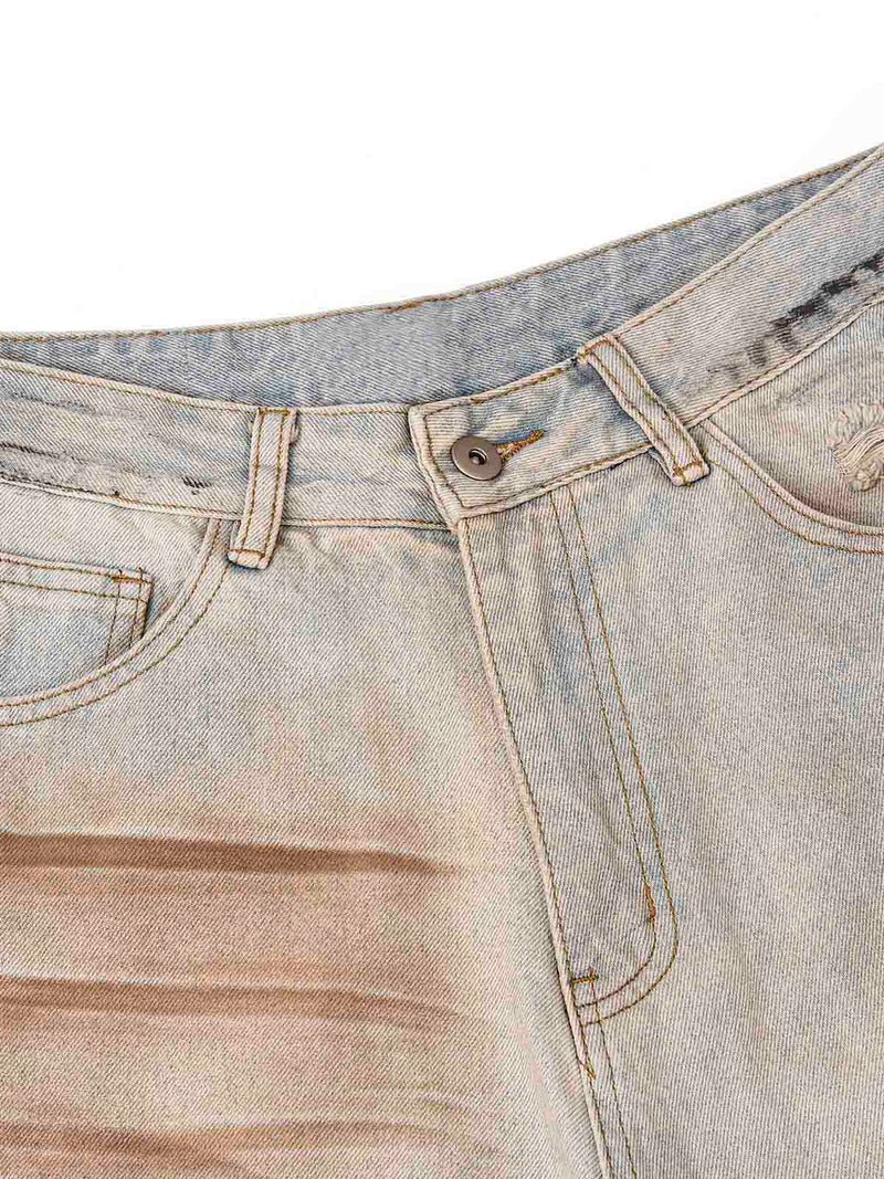 Washed Mud-Dye Straight Jeans