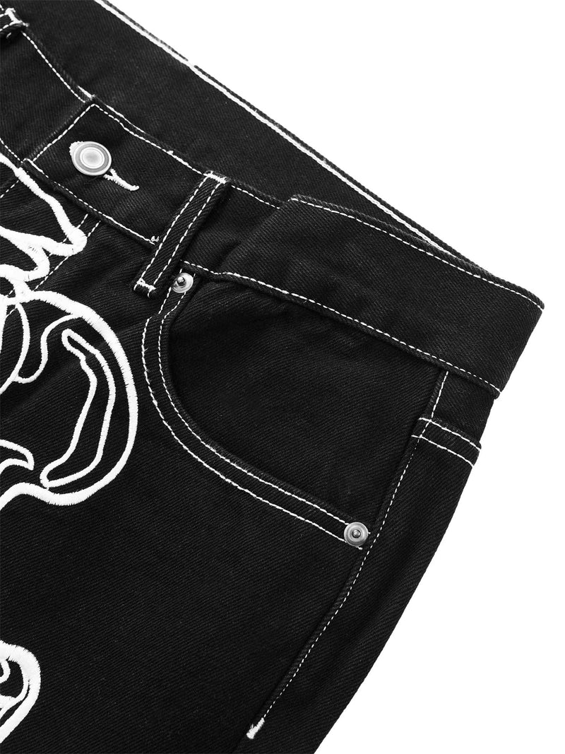 Hip Hop Bones Embroidered Jeans