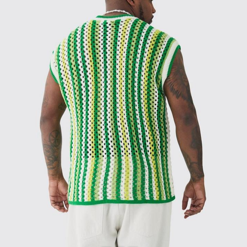 Herren Sommermode Freizeit Urlaub V-Ausschnitt Hohl Gestricktes Tank Top