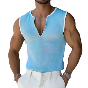 Men's Retro Casual Striped Solid Color V-Neck Tank Top