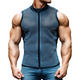 Camiseta deportiva sin mangas con cuello alto, cremallera y tejido de malla elástico informal retro para hombre