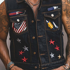 Men's Stylish Embroidered Denim Vest