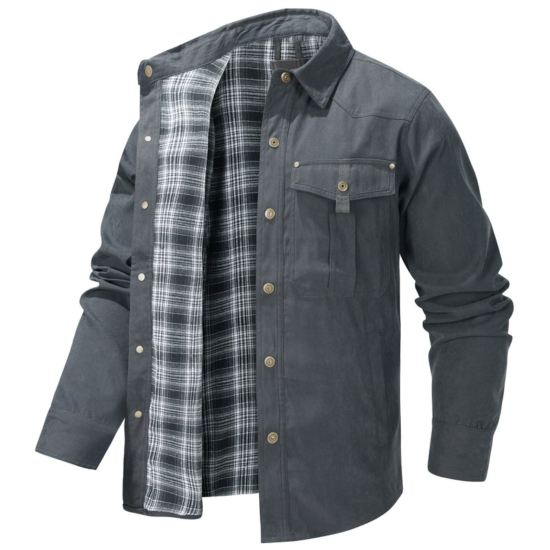 COLLAR PLAID FLANNEL CASUAL JACKET RETRO JACKET