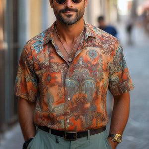 Men's Retro Printed Casual Short Sleeve Shirt