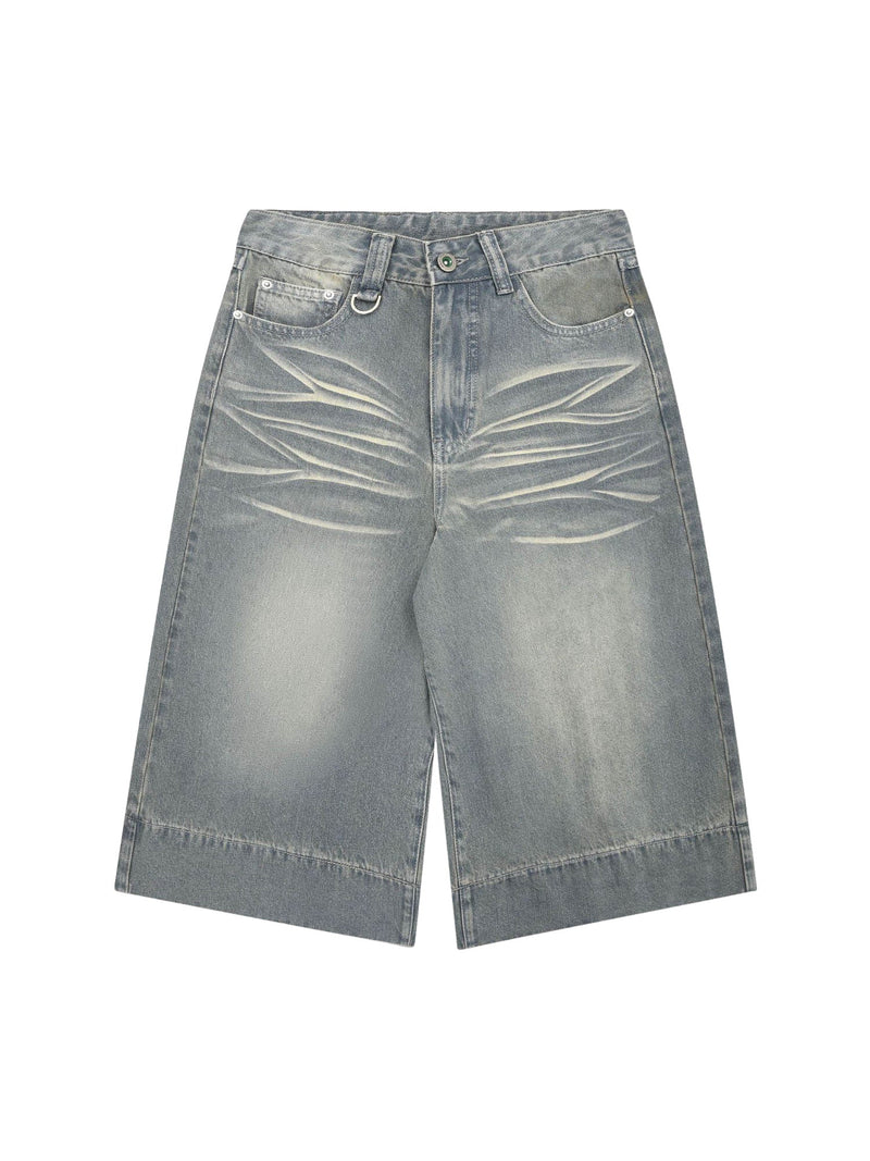 Washed Denim Hip-Hop Shorts