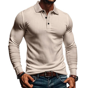 Camisa POLO informal de manga larga elástica para hombre