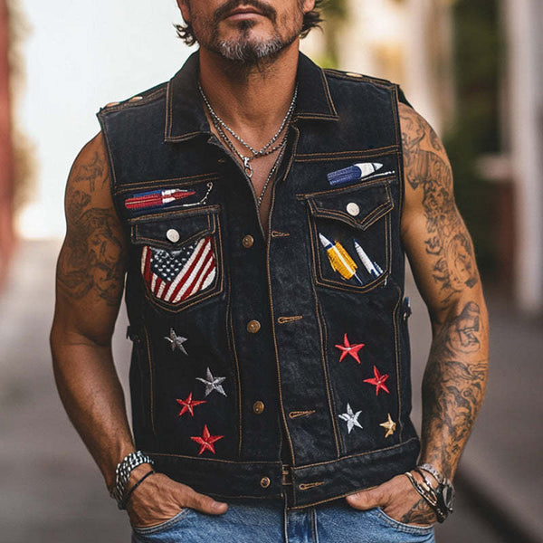 Chaleco vaquero bordado elegante para hombre