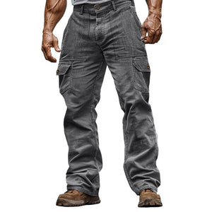 Men's Solid Color Corduroy Multi-Pocket Cargo Straight Pants