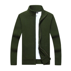 Cárdigan informal de punto ajustado con cremallera y cuello alto para hombre