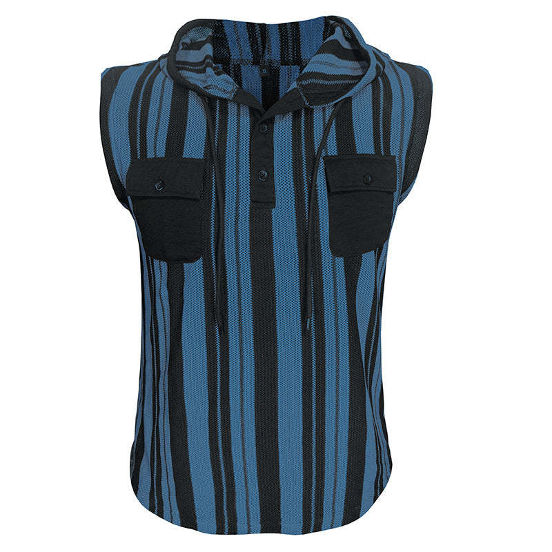Camiseta sin mangas con capucha y rayas informales para hombre