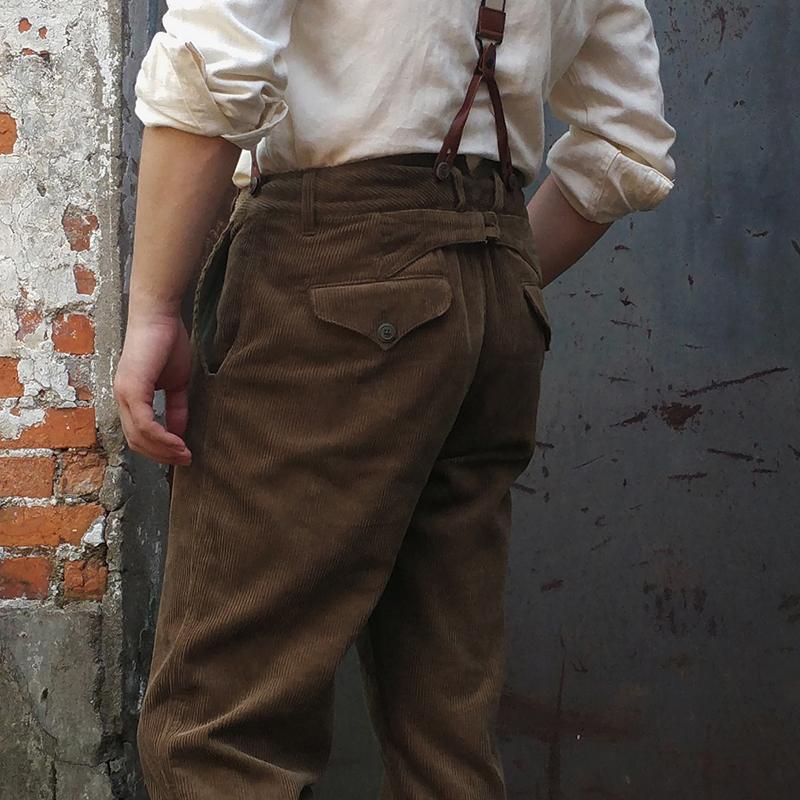 1920s 12oz Corduroy Farmer Work Trousers Mens Suspender Pants Vintage Overalls 20er