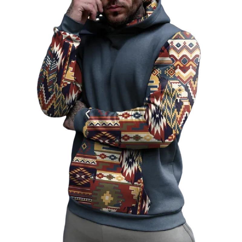 Men's Retro Casual Ethnic Style Geometric Print Hoodie