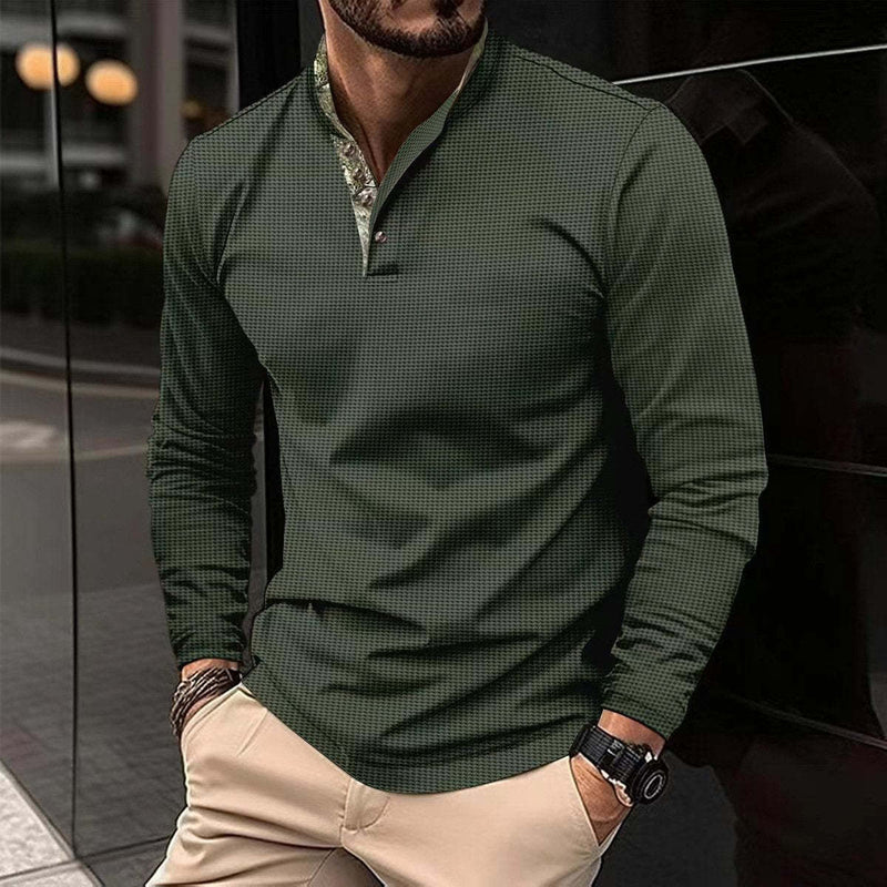 Camiseta de manga larga con bloques de color gofre para hombre
