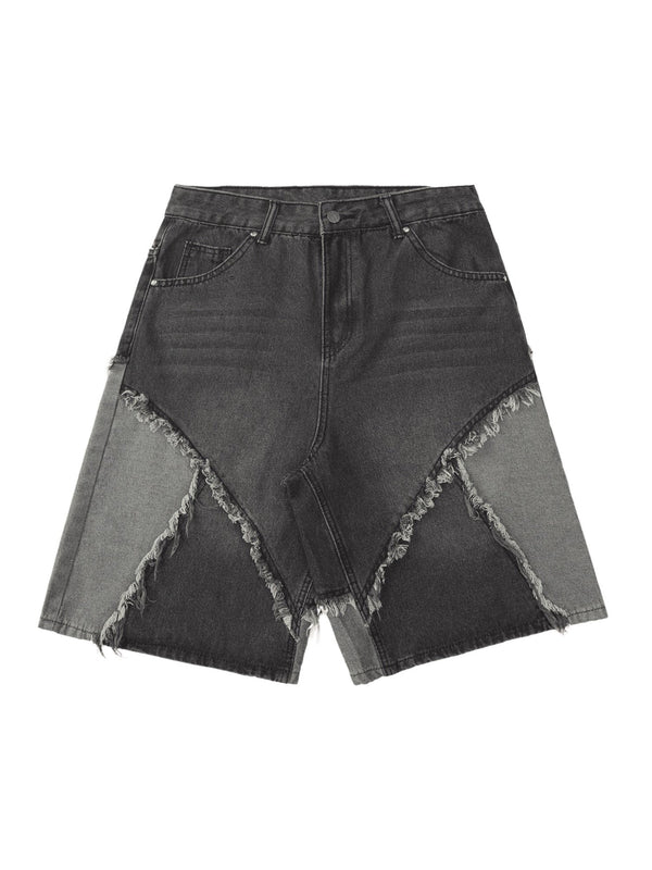 Contrast Denim Patchwork Hip-Hop Shorts