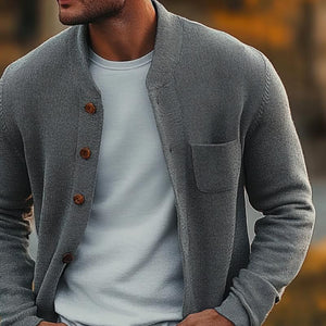 Men's Retro Crew Neck Knitted Chest Pocket Cardigan