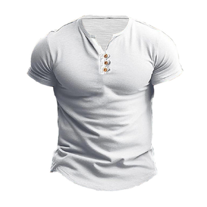 Lässiges Herren-T-Shirt aus Baumwolle mit Henley-Ausschnitt und Brusttasche, schmale Passform, kurzärmelig
