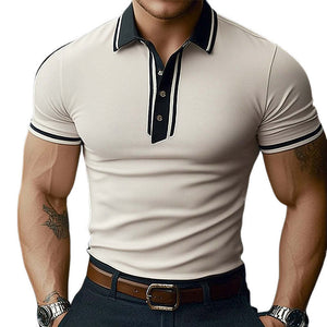 Camiseta de verano cómoda de manga corta con cuello polo en color caqui claro para hombre