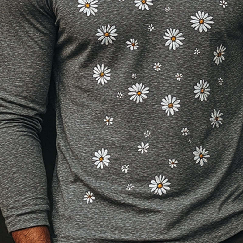 Men's Blended Daisy Embroidered Long-sleeved T-shirt