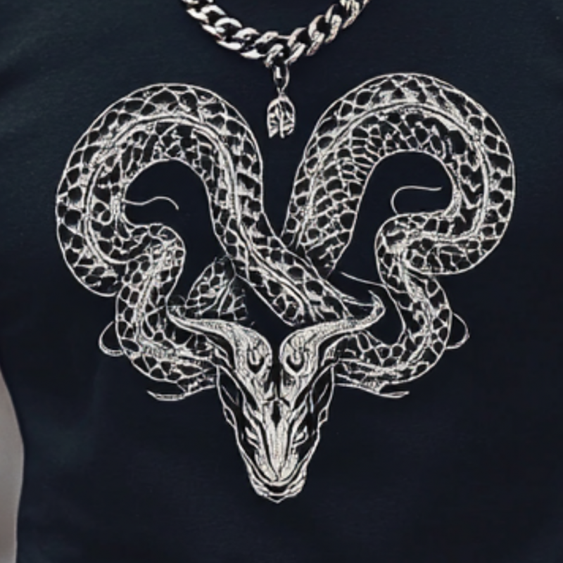 Lässiges Herren-T-Shirt aus Baumwolle mit Schlangenstickerei und Rundhalsausschnitt, schmale Passform, kurzärmelig