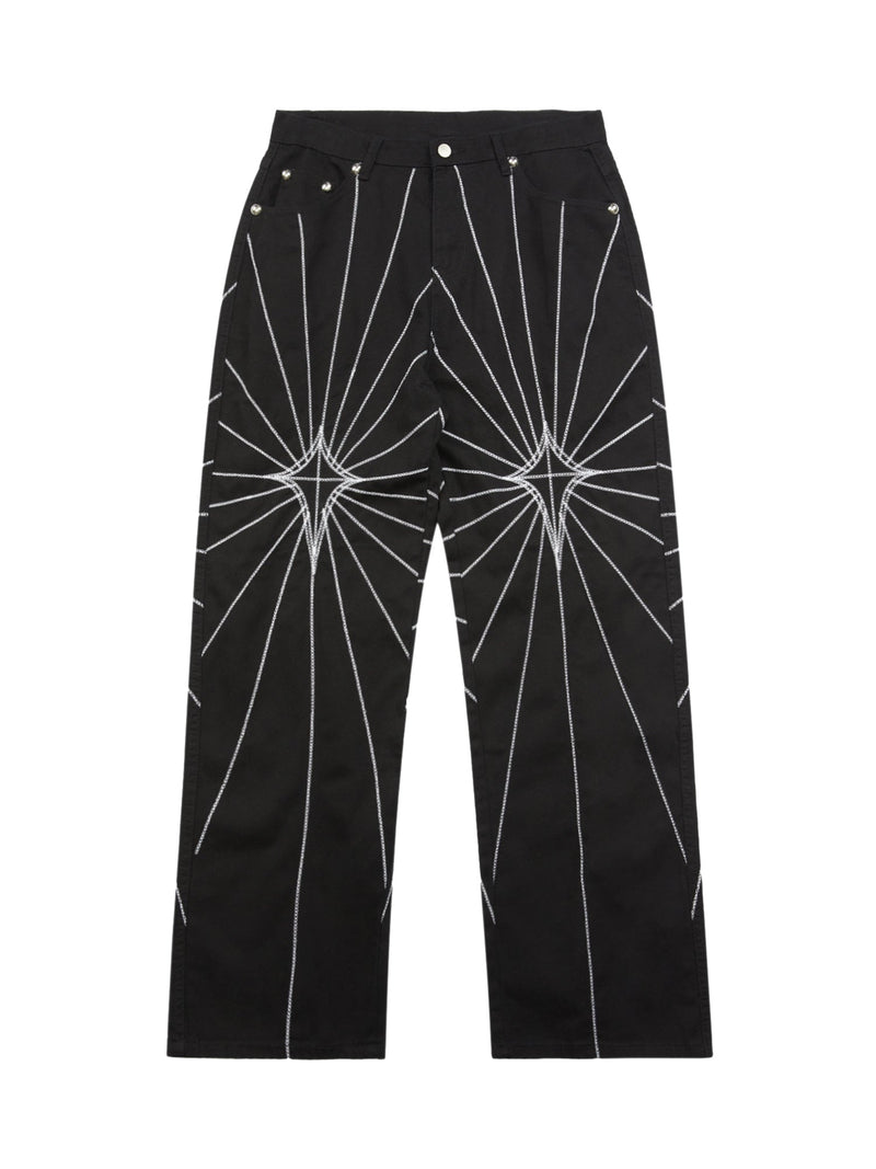 Heavy Spider Web Embroidered Topstitch Jeans/French trousers