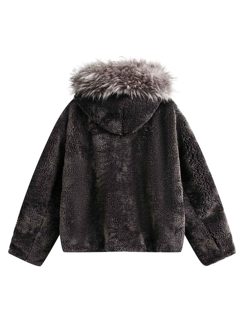 Fur Hooded Quilted Sherpa Jacket