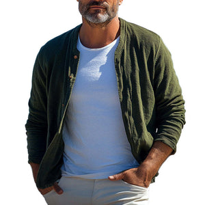 Men's Spring And Autumn Casual Army Green Corduroy Shirt