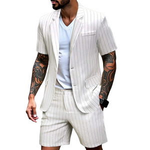 Blazer informal fino a rayas de algodón y lino para hombre