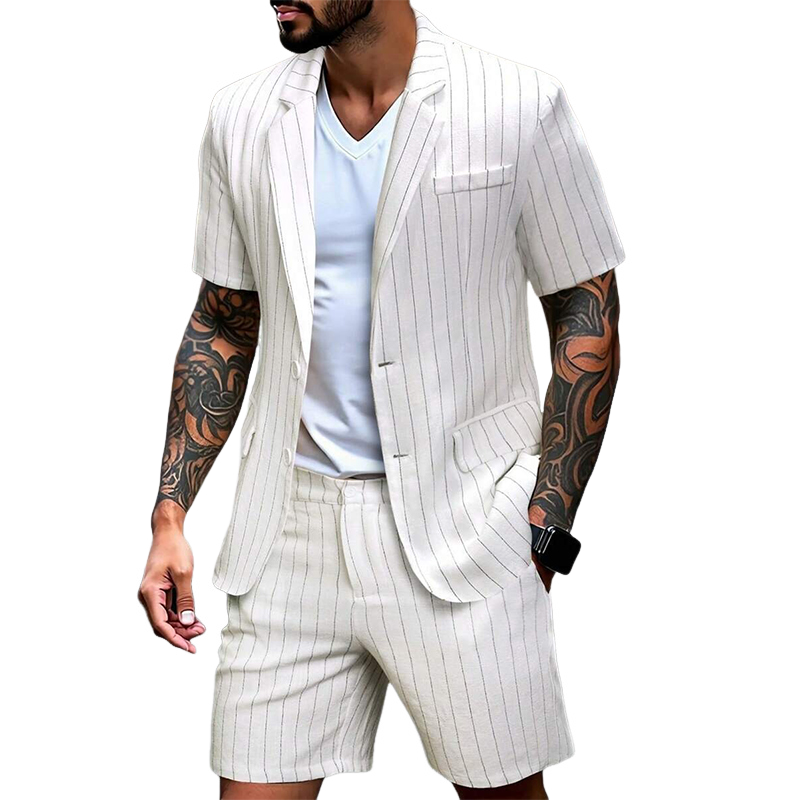 Men's Cotton And Linen Striped Thin Casual Blazer