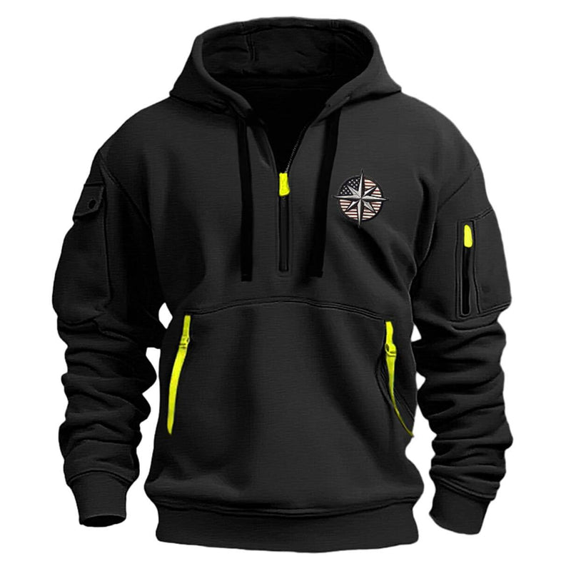 MEN'S CASUAL SPORTS MULTI ZIPPER ARM EMBROIDERY BADGE SWEATSHIRT PULLOVER HOODIE HOODED SWEATSHIRT