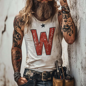Men's Retro Rock 'WoW' Print Casual Crew Neck Tank Top