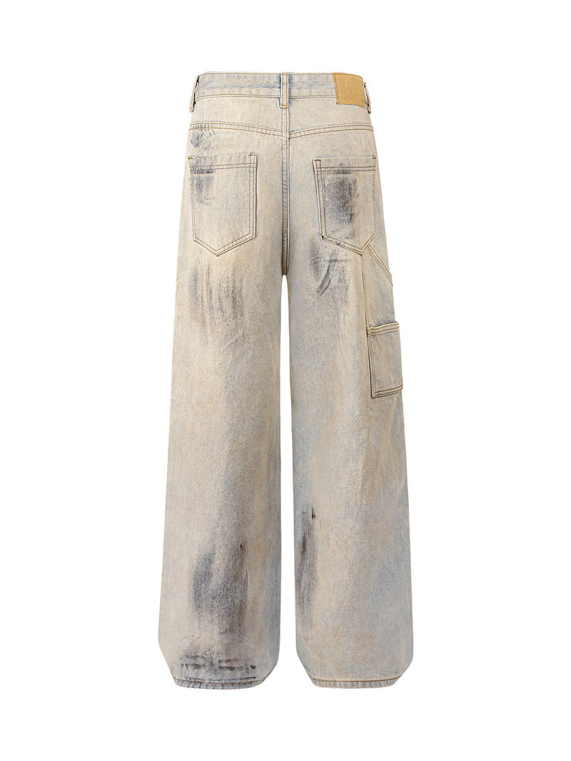 Washed Mud-Dye Straight Jeans