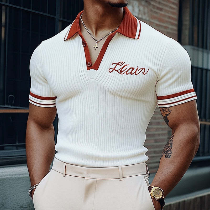 Men's Summer Polo Collar Fashion Knitted Short Sleeve T-Shirt MTA3135C9U