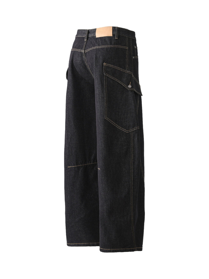 Multi-Pocket Deconstructed Washed Barrel Cargo Jeans