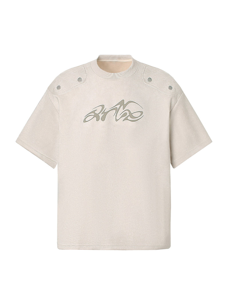 Metallic Print Suede Crew Neck T-Shirt