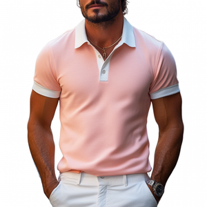 Polo informal de algodón con solapas y corte entallado de manga corta para hombre, cómodo y de color block