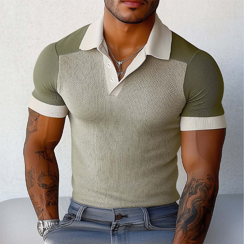 Men's Summer Comfortable Elastic Colorblock Polo Shirt MTA0382D1U