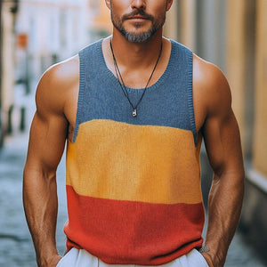 Camiseta de tirantes de punto con bloques de color de moda de verano para hombre