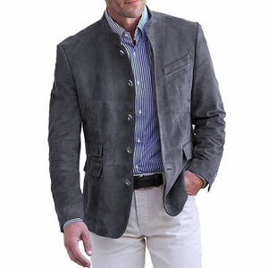 Men's Retro Stand Collar Single Breasted Slim Fit Multi-pocket Blazer