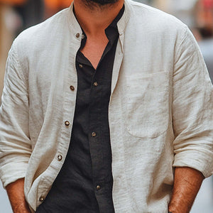 Men's Spring And Summer Thin Apricot Casual Shirt