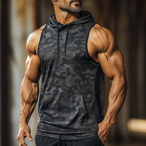 Men's Spring Fashion Printed Hooded Tank Top