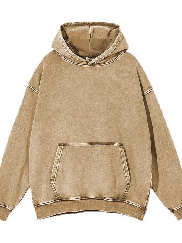 WATER WASHED DISTRESSED FLEECE HOODED SWEATSHIRT