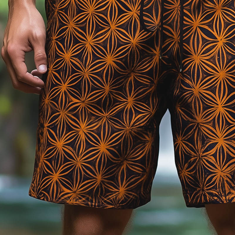 Lässige Vintage-Shorts mit Blumen-des-Lebens-Print für Herren