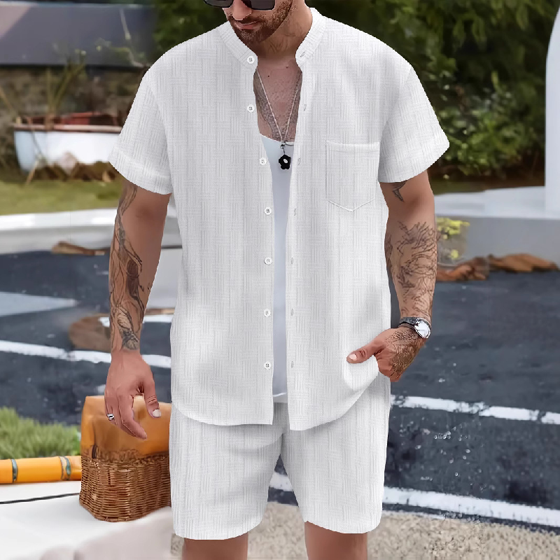 Conjunto de dos piezas de pantalones cortos casuales de manga corta para hombre