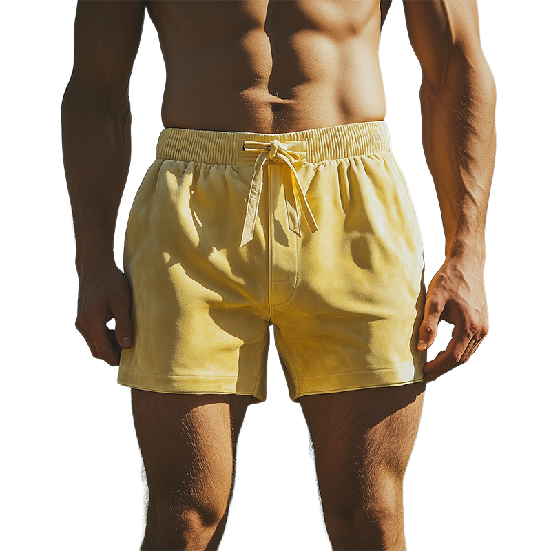 Pantalones cortos de playa de gamuza con cintura elástica de color liso informales de moda de primavera y verano para hombre