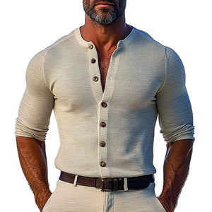 Men's Solid Color Round Neck Long Sleeve Shirt