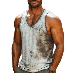 Men's Skin-friendly Breathable V-neck Retro Printed Tank Top