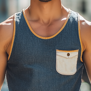 Camiseta sin mangas informal de mezclilla entallada con cuello redondo de Tencel para hombre