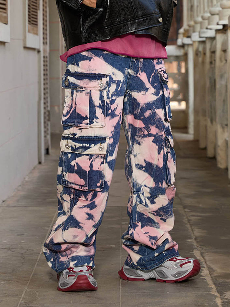 Tie-dye Waste Style Camouflage Cargo Jeans