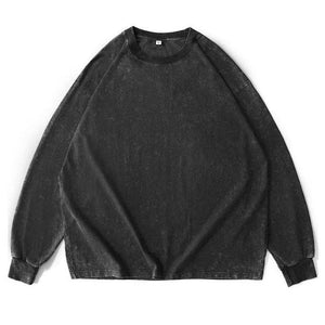 Camiseta de manga larga de algodón lavado y desgastado para hombre